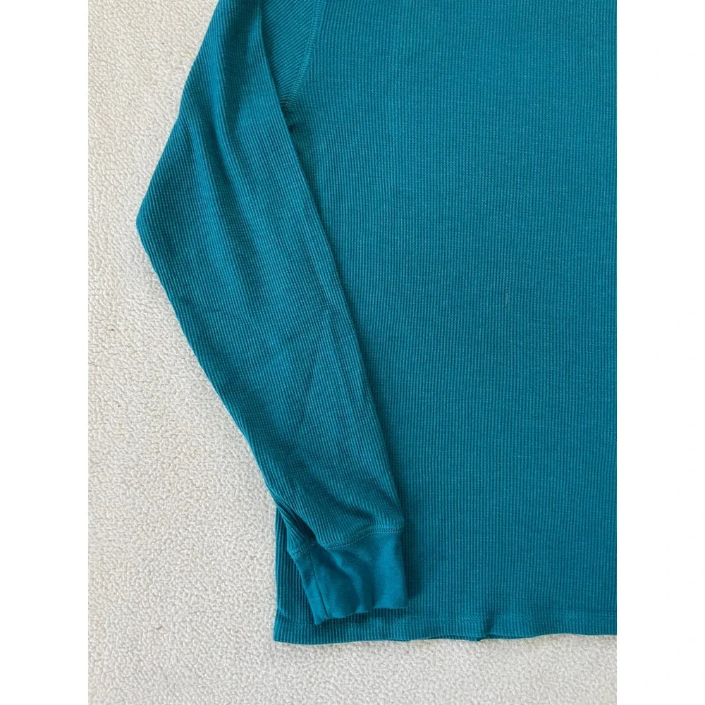 Levis Mens Medium Shirt Teal Waffle Knit Thermal Long Sleeve Crewneck Turquoise